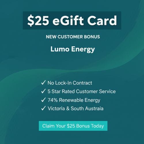 lumo energy discount $25 bonus eGift card on sign up electricity savings victoria south australia